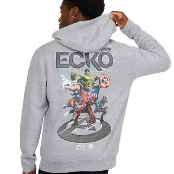 Ecko Unlimited Marvel Full Send Hoodie Sweatshirt Gray Mix Men's Size Medium - Picture 1 of 12